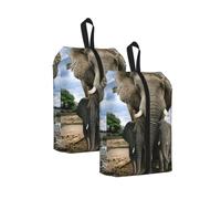 African Wild Animals Elephant Print Waterproof Shoe Bag Travel Bag with Carry Strap Storage Bag Versatile Cosmetic Bag-2pcs