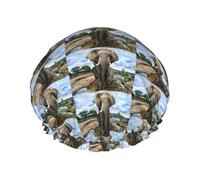 African Wild Animals Elephant Printed Reusable Shower Hats, Double Layer Headgear For Spa And Salon, Large Hair Wrap