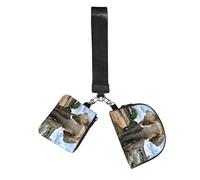 African Wild Animals Elephant Wristlet Keychain Wallet Pouch with Strap Double Zipper Small Coin Purse Portable Wrist Bag for Travel Gym Daily Use