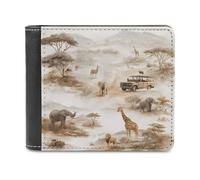 African Wild Animals Migration Men's Leather Wallet Bifold Purse Card Holder Slim Money Clip Single-Sided Print