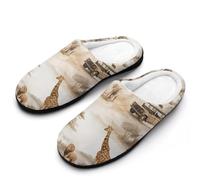 African Wild Animals Migration Men's Warm Slippers Non-Slip Sole Winter Rubber Cotton Shoes for Bedroom