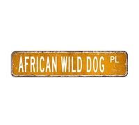 African Wild Dog Street Sign Dog Paw Tin Sign 4x18in Custom Weatherproof Metal Tin Sign Inspired Metal Plaque For Home Living Room Kitchen Outdoor