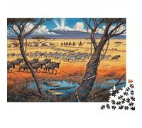 African Wild Herd Jigsaw Puzzles 1000 Piece Recyclable Animal Migration Puzzle for Elderly Educational Game Decompression Ideal for Holiday Blessings Gift 38x26cm/1000pcs