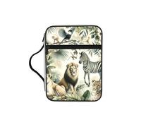 African-Wilderness-Adventure Bible Cover Case with Handle, Water-Resistant Oxford Fabric Bible Bag Organizer with Zipper Pockets for Church