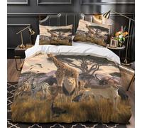 African wildlife 3D Print 3-Piece Bed Cover Safari scene art style Comforter Cover Set Soft Microfiber Concealed Zipper Hypo-allergenic Dust Mite Resist for Adults Single（140x200cm）