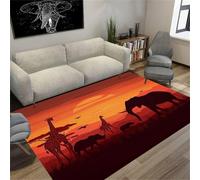 African Wildlife Area Rug,80x150cm,With Giraffe,African Elephant,Savannah Sunset Rug,Washable Non-Slip Indoor Carpet & Room Decor - Soft Floor Mats