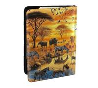 African Wildlife Elephant Sunset Printed Passport Holder,Travel Pu Leather Passport Cover Case Organiser for Men Women,6.5 Inch