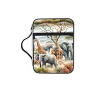 African-Wildlife-Harmony Bible Cover Case with Handle, Water-Resistant Oxford Fabric Bible Bag Organizer with Zipper Pockets for Church