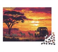 African Wildlife Jigsaw Puzzles Safari Jeep Challenge Toy Educational Games Home Decoration for Adults& Teenager Age 14 Years Up 52x38cm/1000pcs