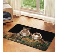 African Wildlife Leopard on Rock Patterned Pet Feeding Mat with Water-Absorbing PU Top & Rubber Base - Anti-Slip Dog Cat Food Mat for Cats, Dogs & Pets, 40x60cm