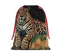 African Wildlife Leopard On Rock Print Christmas Drawstring Gift Bags, Xmas Holiday Fabric Gift Wrapping Bag For Party, Size-L