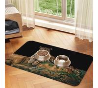 African Wildlife Leopard On Rock Printed Pet Bowl Mats, Non-Slip And Tasteless Dog And Cat Feeding Mats