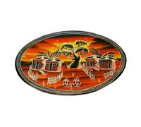 African Wildlife Plate Kenya Village Life Fair Trade Oval Handcrafted Stone