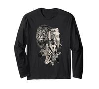 African Wildlife Portraits Lion, Elephant, Zebra, Giraffe Long Sleeve T-Shirt
