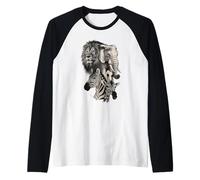 African Wildlife Portraits Lion, Elephant, Zebra, Giraffe Raglan Baseball Tee