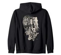 African Wildlife Portraits Lion, Elephant, Zebra, Giraffe Zip Hoodie