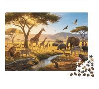 African Wildlife Puzzle for Adults 1000Pc Recyclable Kenyan Savannah Senior Puzzles Impossible Hard Difficult Challenging Relieve Senile Dementia Activity 38x26cm/1000pcs