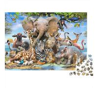 African Wildlife Scene 1000 Piece Jigsaw Puzzle Beautiful African Wildlife Collage Decor Educational Game for Adults Challenging Jigsaw 38x26cm/1000pcs