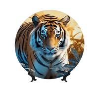 African Wildlife Tiger Ceramic Decorative Plates Bone China Decorative Plate With Display Stand Handmade Ceramic Ornament Personality Porcelain Dinner Plate Crafts For Home Office Wall Decoration 25cm