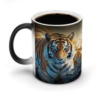 African Wildlife Tiger Mug for Women Men Personalized Morphing Mugs Heat Sensitive Color Changing Mug Funny Magic Ceramic Coffee Mugs for Tea and