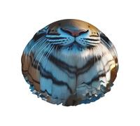African Wildlife Tiger Shower Cap for Women Men Large Reusable Shower Bonnet Double-Layer Waterproof Bath Caps Elastic Band Hair Hat for All Hairstyles, Travel-Friendly Color775