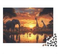 African WildlifePuzzles 1000 Pieces for Adults for Adults 1000 Piece Puzzle Educational Challenge Games Home DecoratioSafari Sunset Scene