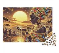 African Woman 1000 Piece Jigsaw Puzzle 1000 Pieces Puzzle Game Sunset Landscape Paper Jigsaw Puzzle for Adults for Relaxation Focus and Home Decor Gift 52x38cm/1000pcs