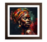 African Woman Abstract No.1 Framed Print | 18x18 Inch Walnut Framed Wall Art | Ready to Hang | Abstract Fantasy Picture | Living Room Bedroom Lounge Office