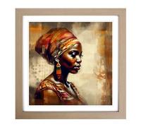 African Woman Abstract No.2 Framed Print | 18x18 Inch Oak Framed Wall Art | Ready to Hang | Abstract Fantasy Picture | Living Room Bedroom Lounge Office