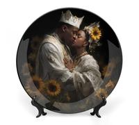 African Woman Afro-Kings-Man Lover Decorative Plate Ceramic China Plates with Display Stand for Home Wall Decor 7inch