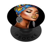 African Woman Art with Headwrap and Earrings PopSockets Adhesive PopGrip