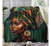 African Woman Blanket Ethnic Fleece Throw Blanket for Bed Sofa, Soft Fluffy Flannel Warm Blankets and Throws for Armchairs Couch Outdoor Camping Travel, Single 130x150cm