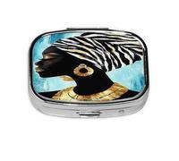 African Woman Colorful Pattern Pill Case Pill Box Travel Pill Organizer Small Square Medicine Box for Purse & Pocket Gifts