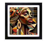 African Woman Constructivism No.1 Framed Wall Art Print, Ready to Hang Picture for Living Room Bedroom Home Office, Black 18 x 18 Inch (45 x 45 cm)
