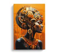 African Woman Futurism Art Canvas Print | Gallery Wrapped 30mm Frame Wall Art | 30x20 inches | Ready to Hang | Contemporary People Picture | Living Room Bedroom Lounge Office