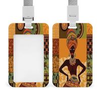 African Woman ID Badge Holder Waterproof Card Protector Push-Pull Slot Work ID Card Holder with Lanyard Personalized Detachable Card Holders for Office Corporate Use