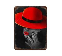African Woman in Red Hat Canvas Tin Sign Vintage Metal Pub Club Cafe Bar Home Wall Art Decoration Poster Retro 12x16inch(30x40cm)