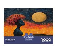 African Woman Is Singing to The Moon,Naive Art StyleJigsaw Puzzles 1000 Pieces for Adults Puzzle Educational Games