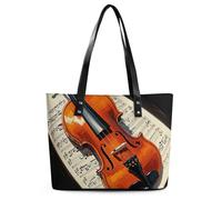 African Woman Leather Tote Bag for Women Top Handle Purses Handbags Casual Work Tote Travel Shoulder Bag, Violin Sheet Music, 29*34*14cm