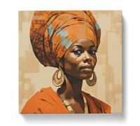 African Woman Mid-Century No.3 Canvas Print | Gallery Wrapped 30mm Frame Wall Art | 20x20 inches | Ready to Hang | Mid-Century Modern People Picture | Living Room Bedroom Lounge Office
