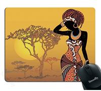 African Woman Mouse Pad, Sunset Tree Rectangle Non-Slip Rubber Mousepad Gaming Mouse Pad, 9.4"x7.9", Brown Black
