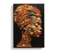 African Woman Neo-Plasticism Art Canvas Print | Gallery Wrapped 30mm Frame Wall Art | 30x20 inches | Ready to Hang | Contemporary People Picture | Living Room Bedroom Lounge Office