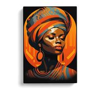 African Woman Op Art Canvas Print | Gallery Wrapped 30mm Frame Wall Art | 30x20 inches | Ready to Hang | Contemporary People Picture | Living Room Bedroom Lounge Office
