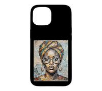 African Woman Paper Collage Art Head Wrap Glasses Case for iPhone 15
