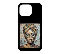 African Woman Paper Collage Art Head Wrap Glasses Case for iPhone 16 Pro