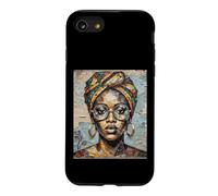 African Woman Paper Collage Art Head Wrap Glasses Case for iPhone SE (2020) / 7/8