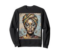 African Woman Paper Collage Art Head Wrap Glasses Sweatshirt