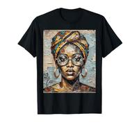 African Woman Paper Collage Art Head Wrap Glasses T-Shirt