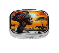 African Woman Pattern Pill Case Pill Box Travel Pill Organizer Small Square Medicine Box for Purse & Pocket Gifts