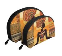 African Woman Portable Shell Cosmetic Bag Set - Travel Makeup Organiser with Zipper & Inner Compartments